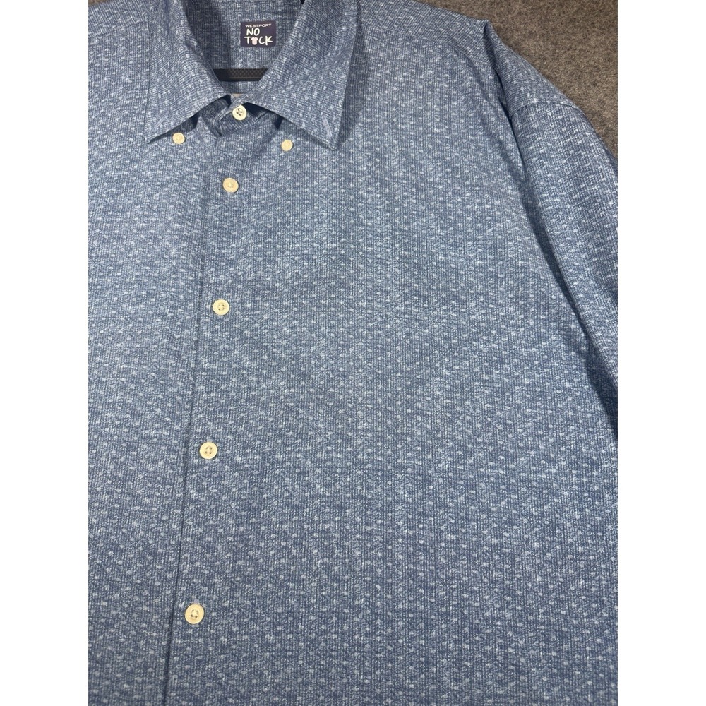 Westport No Tuck Men's Long Sleeve Button-Up Shirt Blue Geometric Print 3XMT